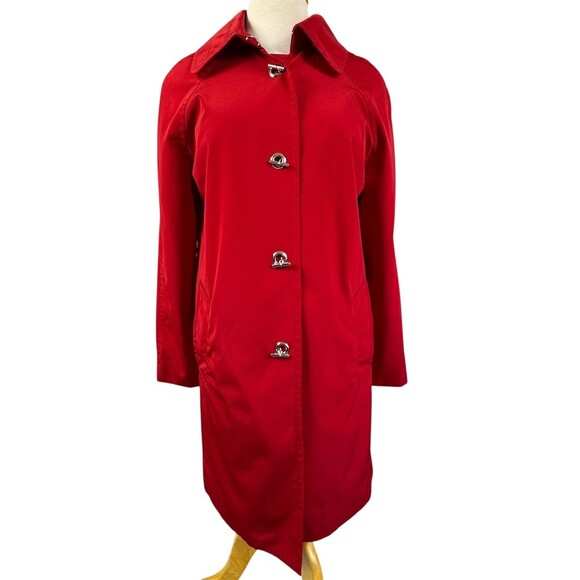 London Fog Jackets & Blazers - Vintage London Fog Rain Coat Womens Size M Red Hood Mid-Length